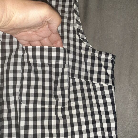Karen Scott Top L Black White Check Cotton Sleeveless Button-down Summer Shirt - Picture 3 of 5